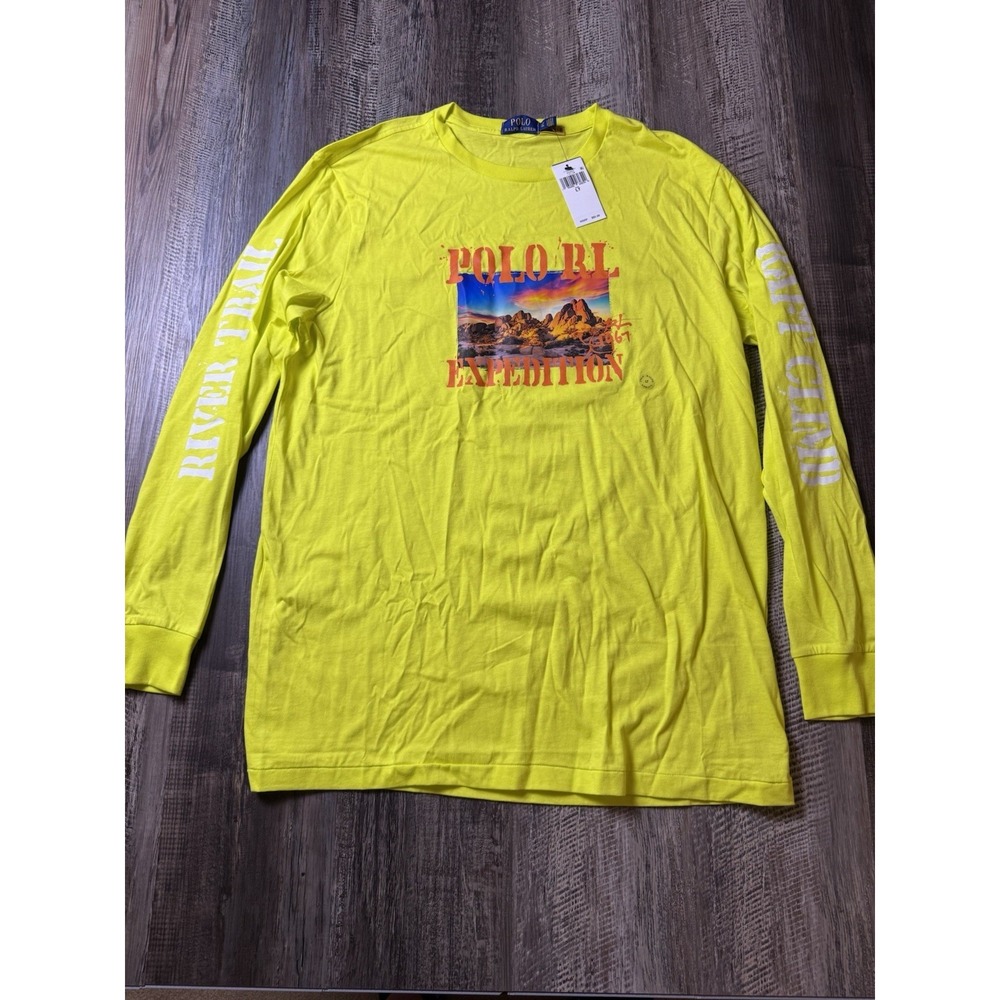 Polo Ralph Lauren Shirt Mens LT Yellow RL 67 Expedition Trail RIver Raft Climb - Picture 1 of 8